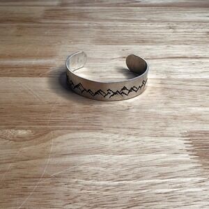 Silver Mountain Range Cuff Bracelet Stamped Nature Outdoor Jewelry Women